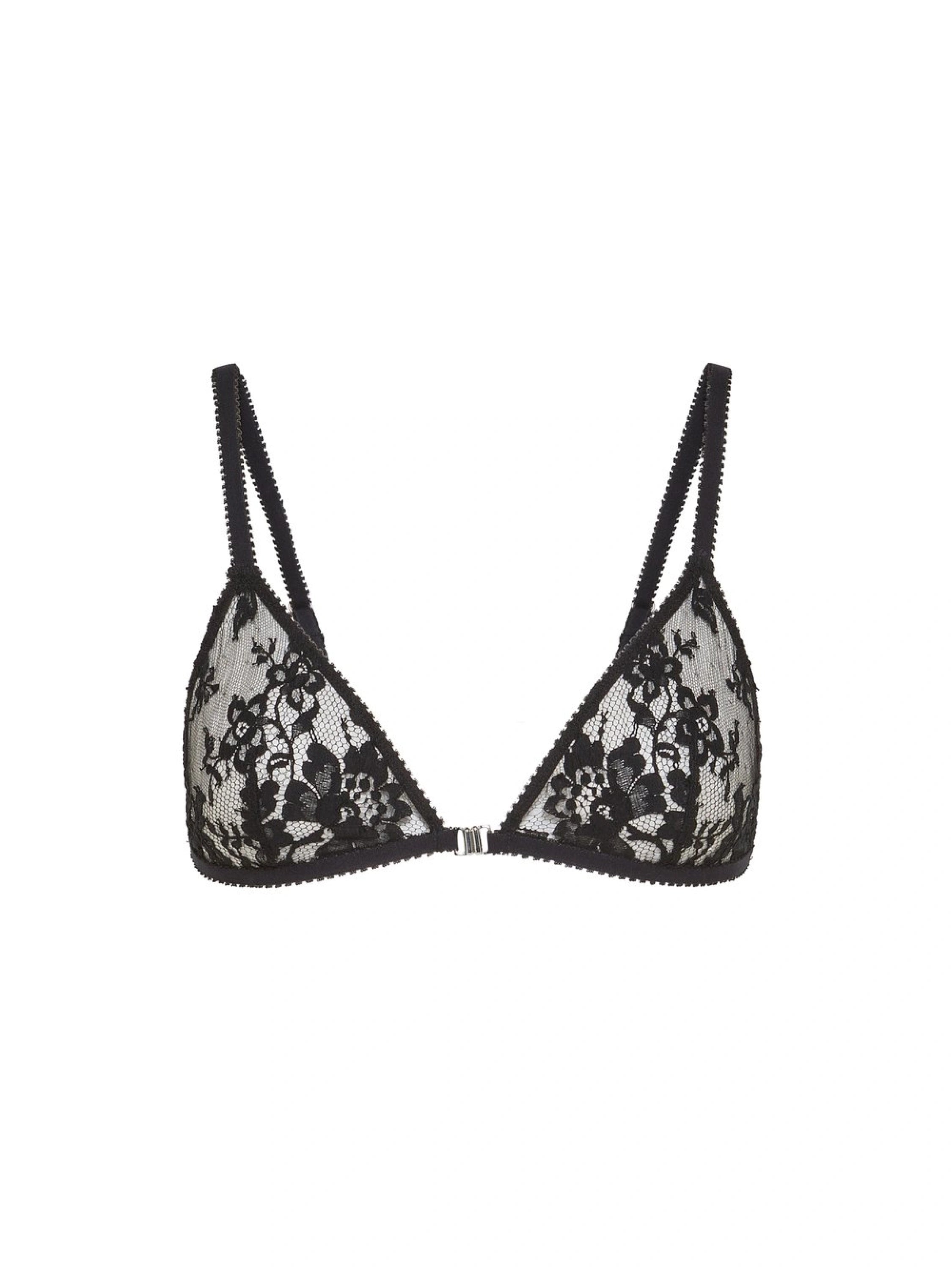 Monica triangle bra in black French lace - front view