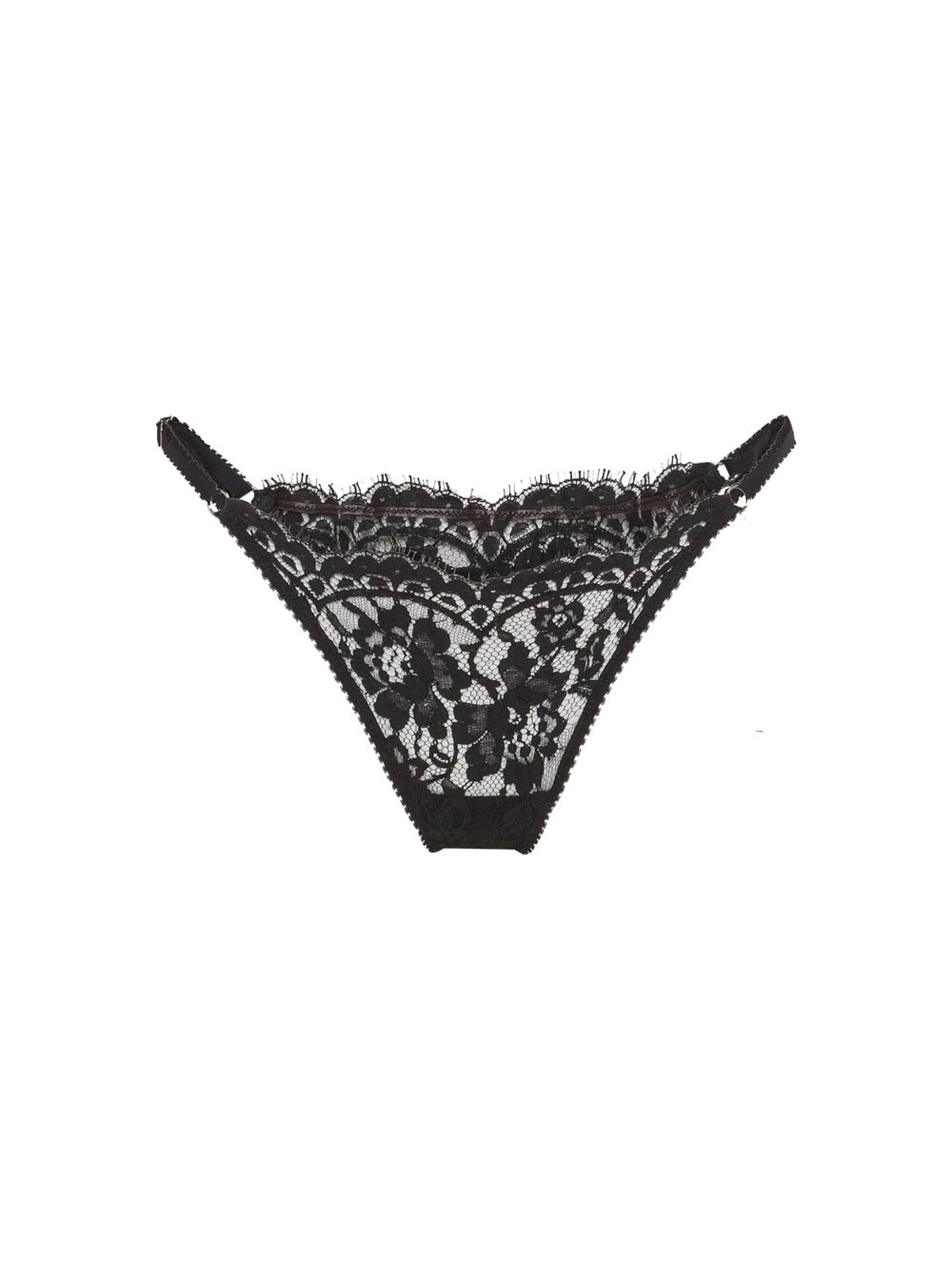 Monica thong panty in black French lace - front view